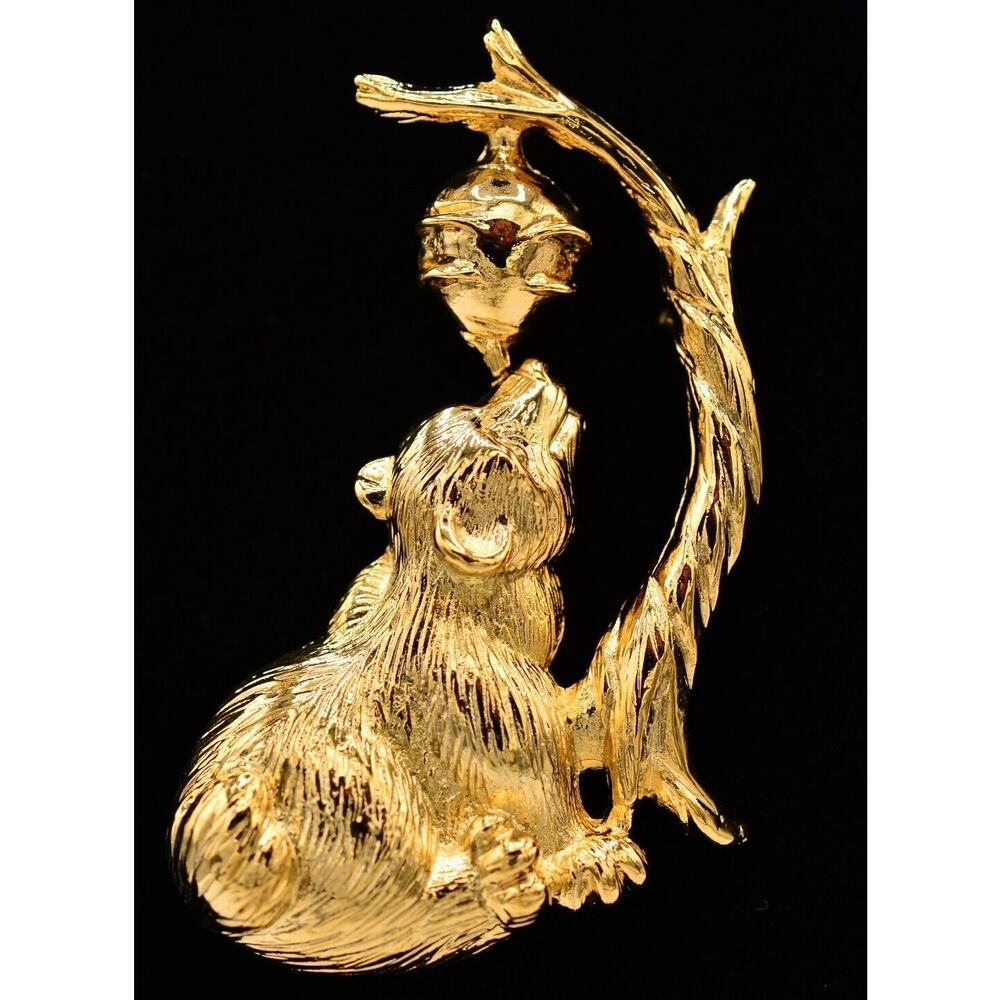 Vintage Heavy Bear Pin Brooch Brushed Gold Honey Tree RA Signed NOS 1980s BinA11